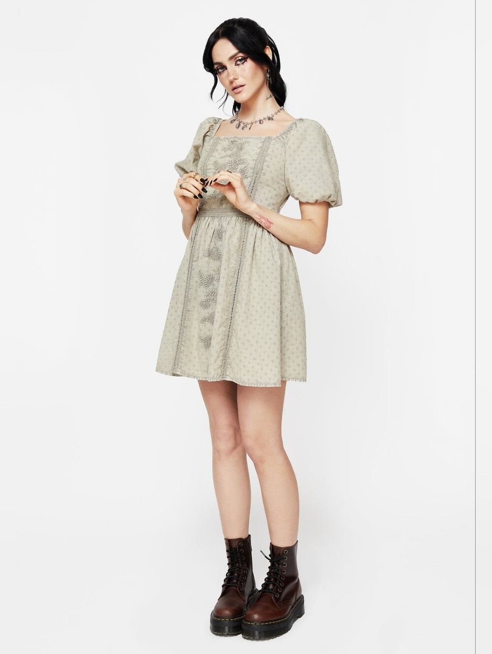 Disturbia Caustic Cotton Frill Mini Dress Size 8 (sage green) - Picture 4 of 9